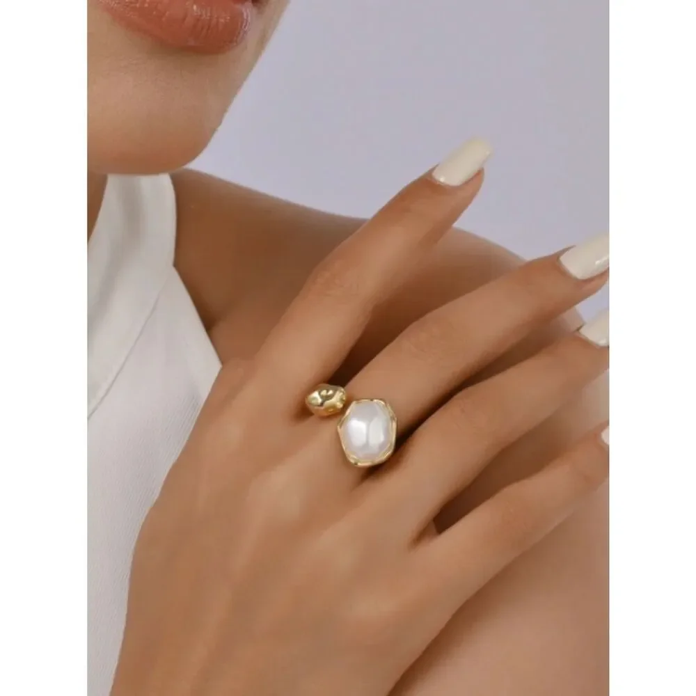 Gold Pearl Open Band Ring - Women Jewelry